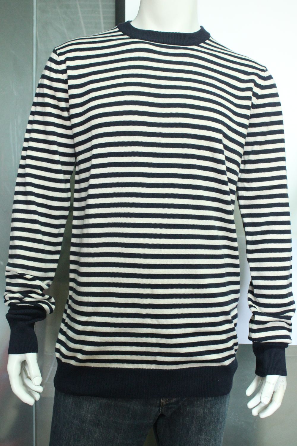 Tall men's knitted sweater, cotton acrylic stripe pullover