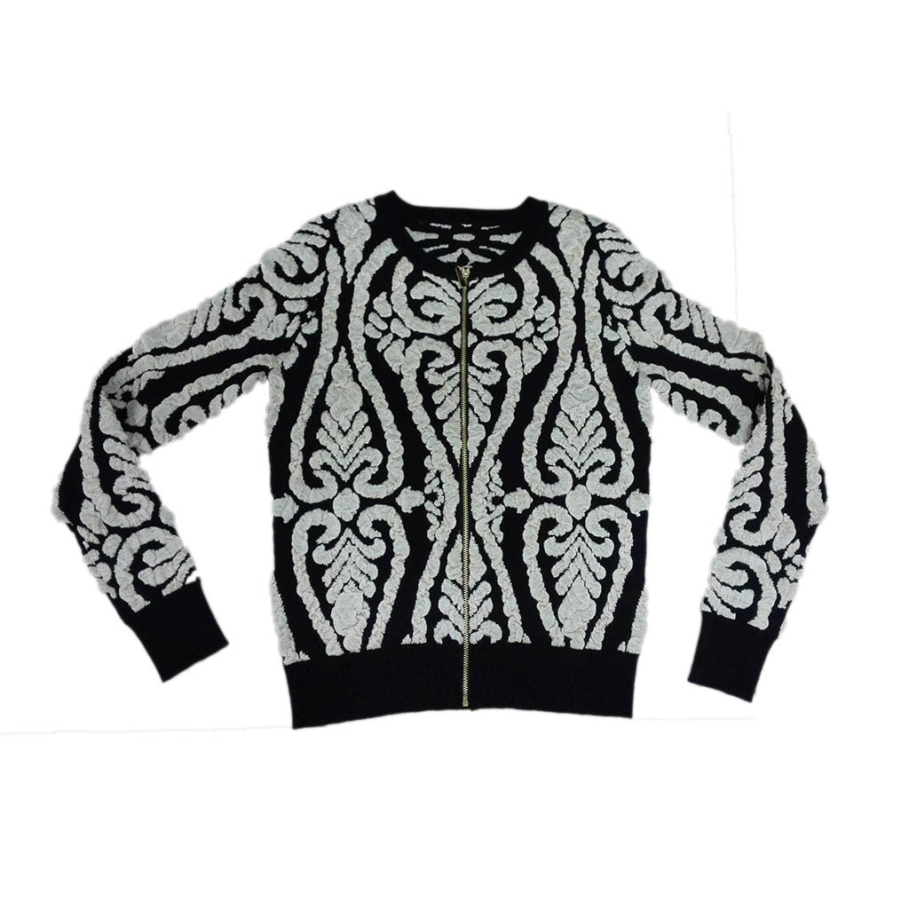 Women's Viscose Nylon Lurex Jacquard pattern Cardigan Sweater with zipper