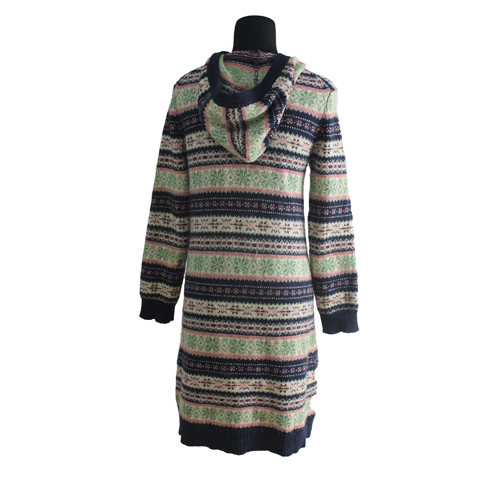 Women's Lamboswool Nordic Jacquard Sweater, long hooded button cardigan