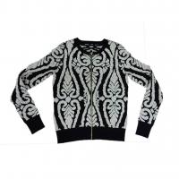 Women's Viscose Nylon Lurex Jacquard pattern Cardigan Sweater with zipper