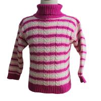 Girl's cable sweater,high neck pullover with stripes